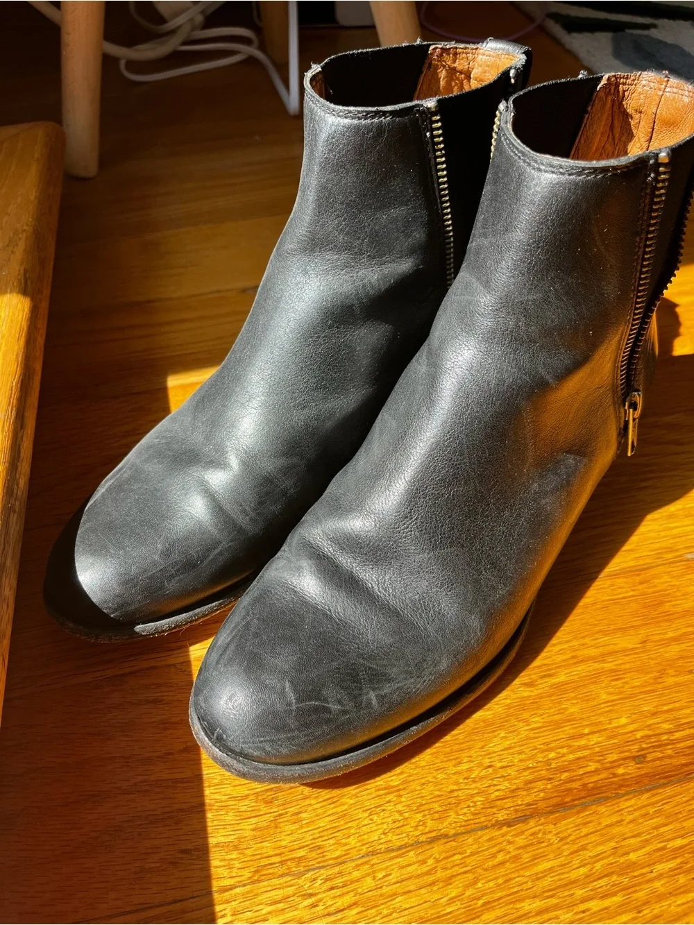 Frye Black Leather Zip-Accent Ankle Booties